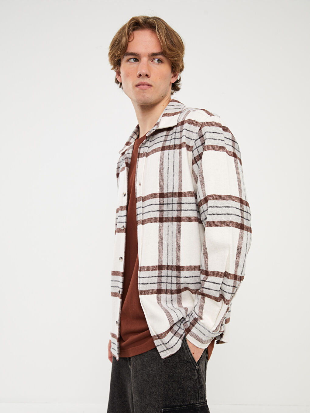 【でる.ページ】 XSIDE Regular Fit Long Sleeve Plaid Men's Flannel Shirt
