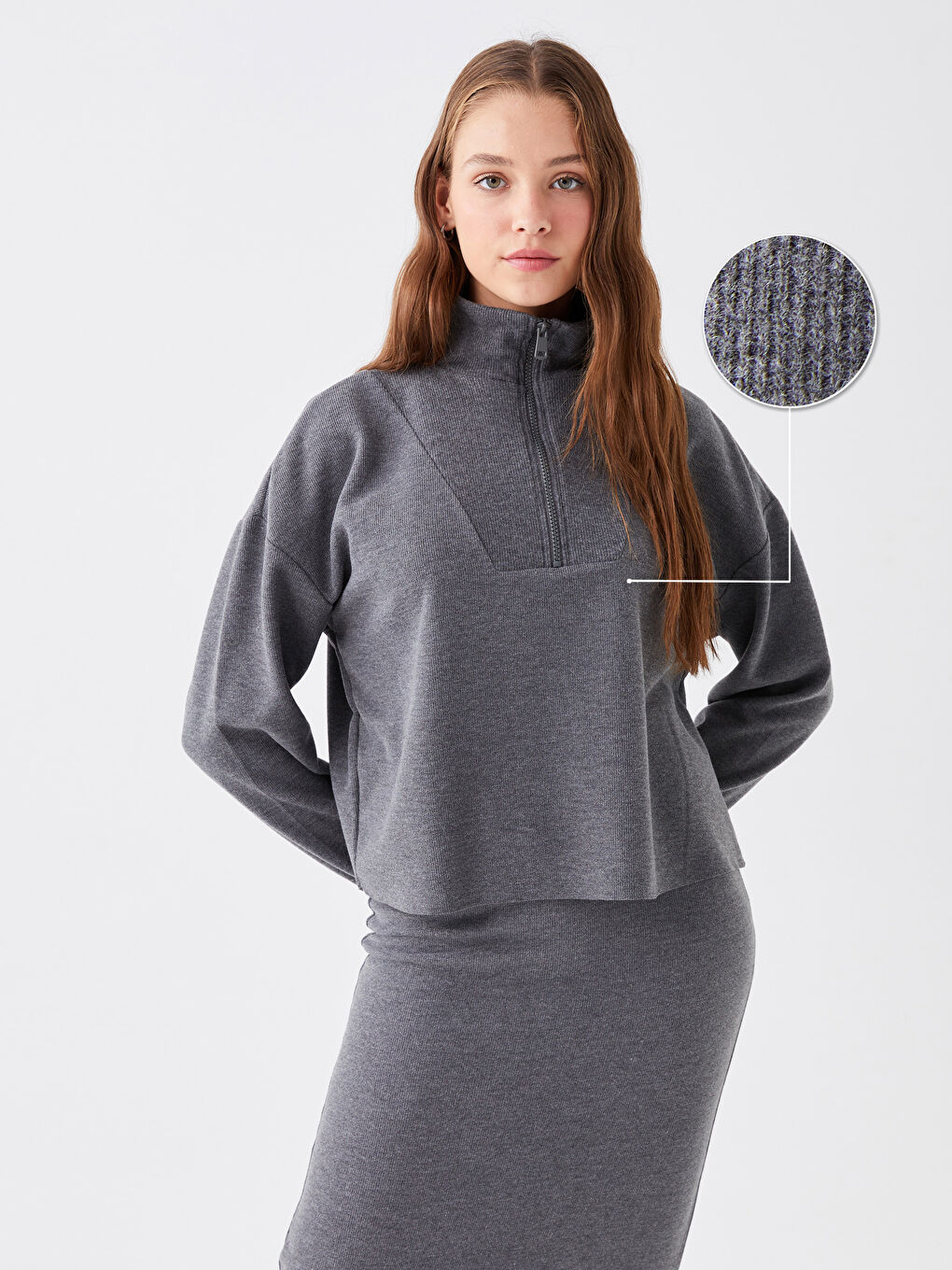 Stand Up Collar Straight Long Sleeve Oversize Women s Knitwear Sweater W3H530Z8 DNJ W3H530Z8 DNJ LC Waikiki