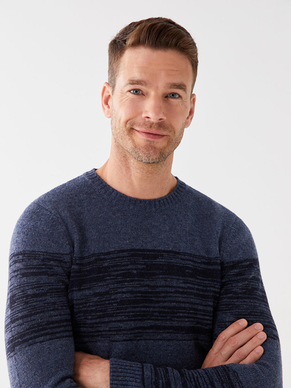 Crew Neck Long Sleeve Striped Men's Tricot Sweater -W3H694Z8-LAT ...