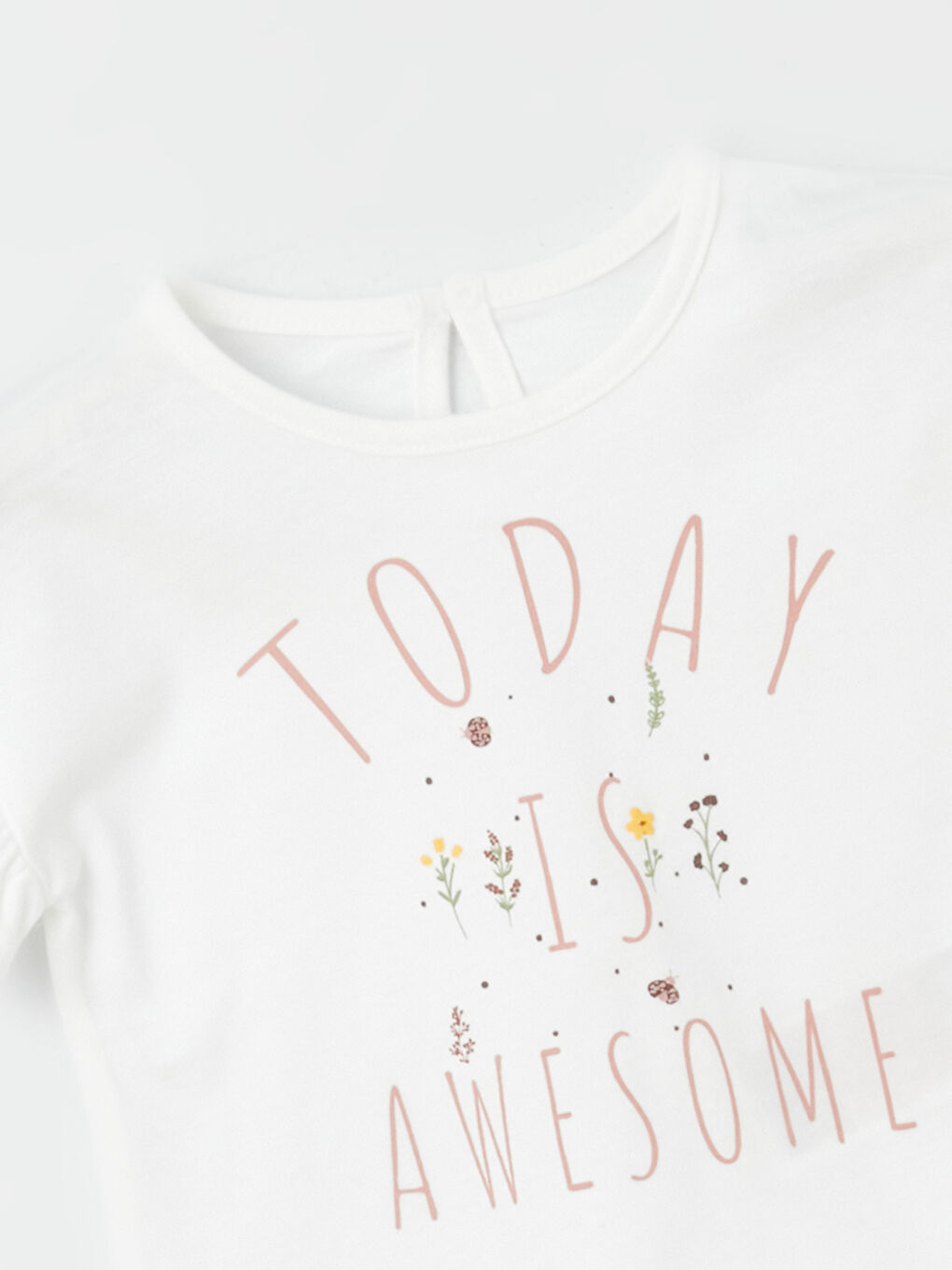 EKRU Bisiklet Yaka Baskılı Pamuklu Kız Bebek Bluz ve Tayt 2'li Takım