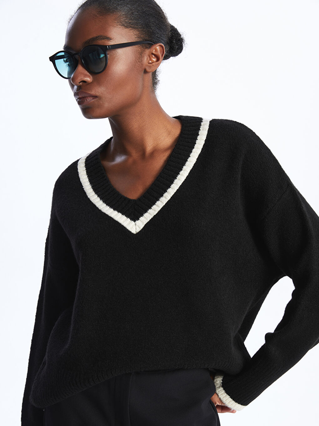 Ladies black sales v neck jumper