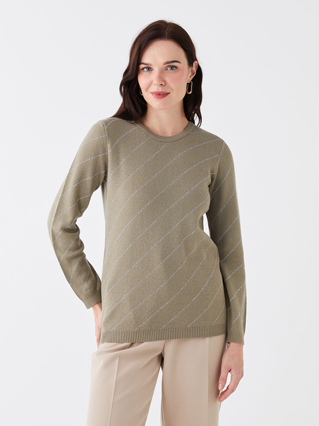 Crew Neck Striped Long Sleeve Women s Tricot Sweater W3IS00Z8 Y6Z W3IS00Z8 Y6Z LC Waikiki