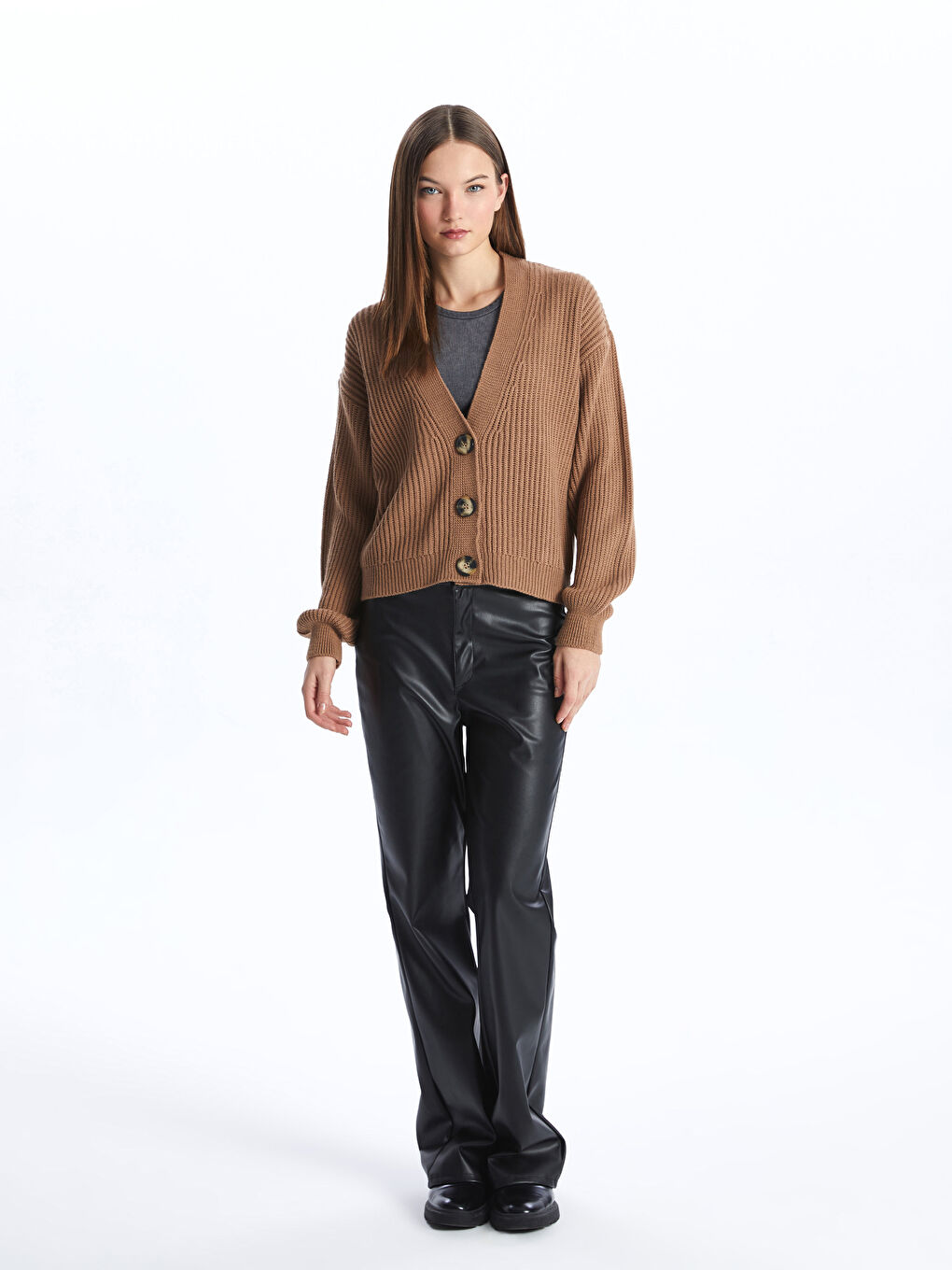 Femmes Cardigan Court Col V Manches Longues - Halara