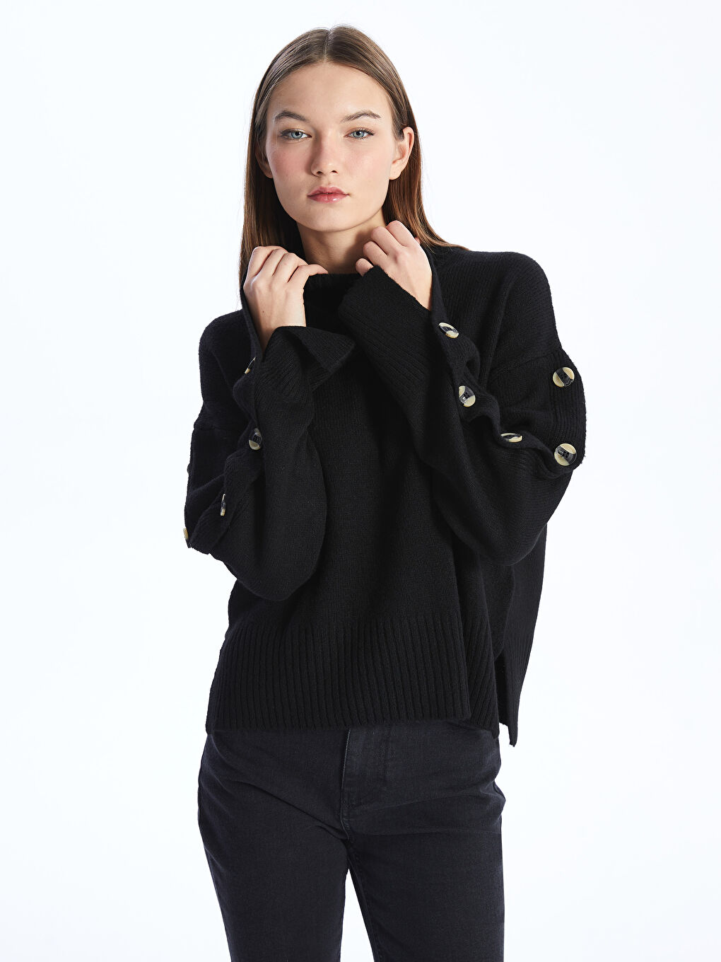 Plain black jumper womens on sale