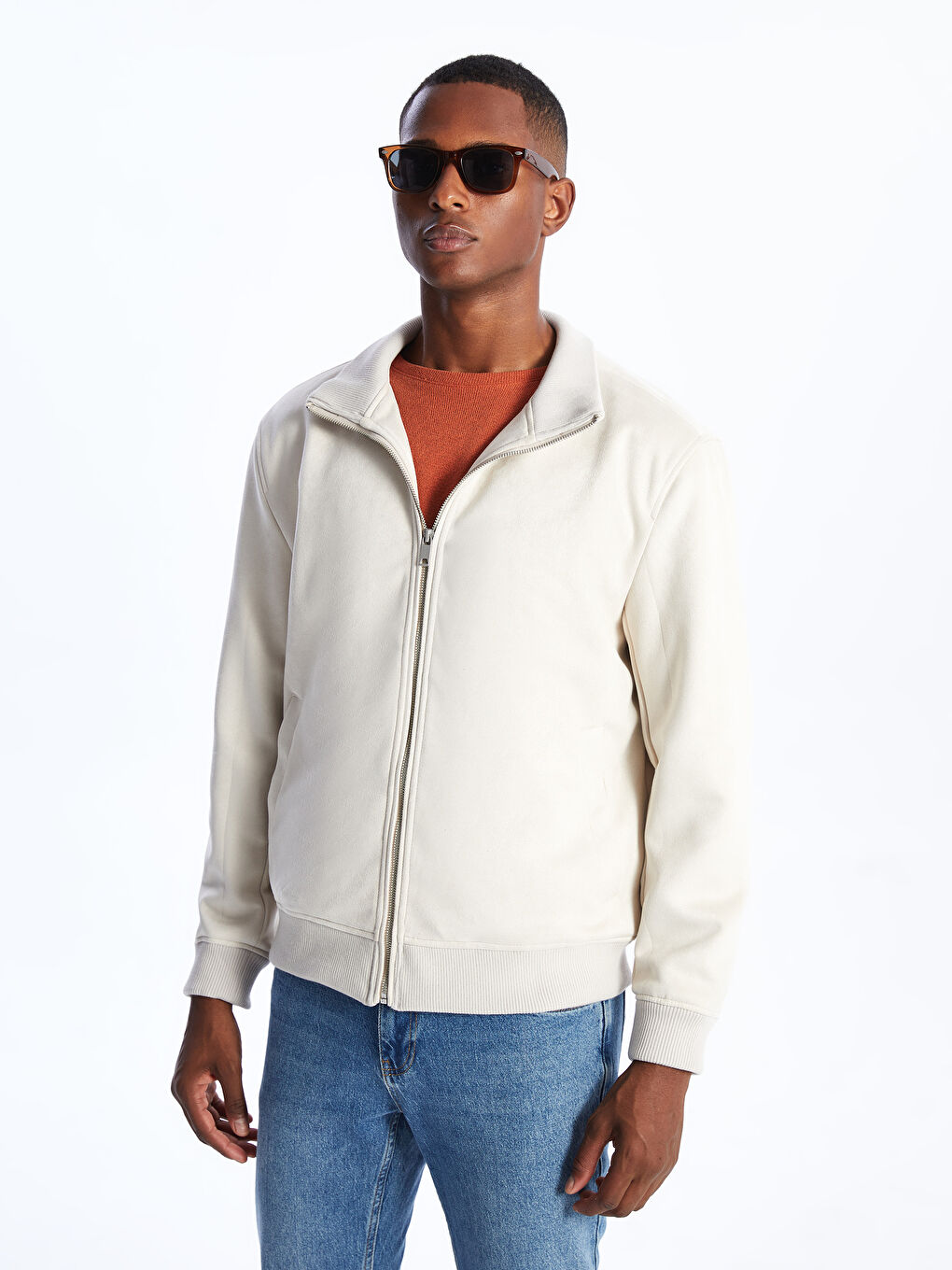 SWOPPER 赤 Regular Fit Funnel Neck Men's Suede Coat -S40014Z8-R9J