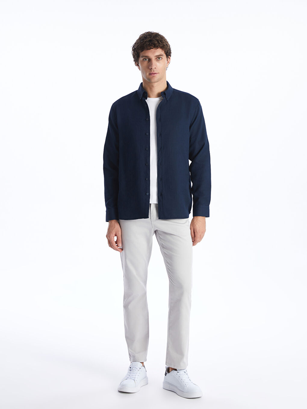 Regular Fit Long Sleeve Dobby Weave Men's Shirt -S40311Z8