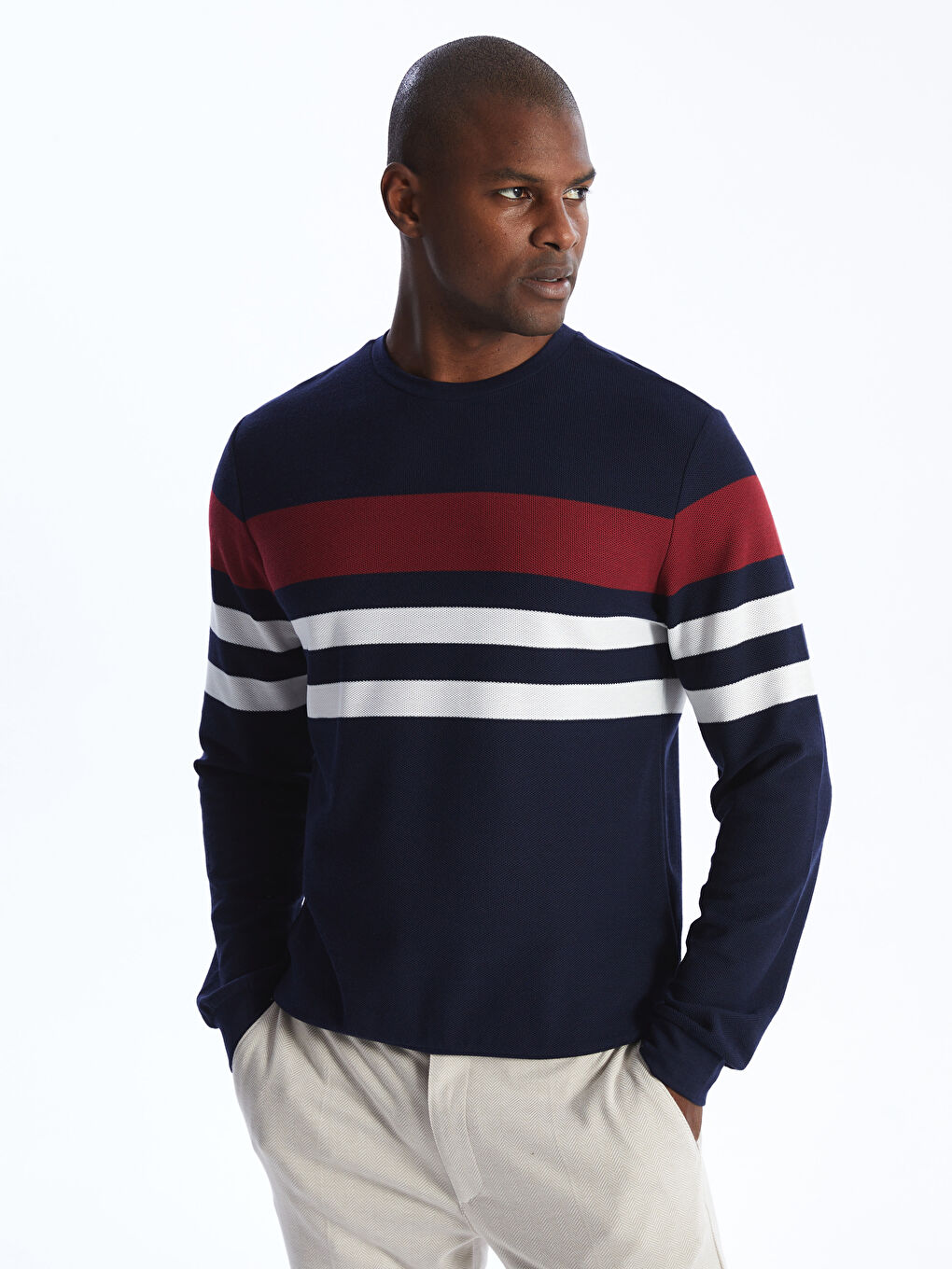 Striped crew neck sweatshirt mens discount