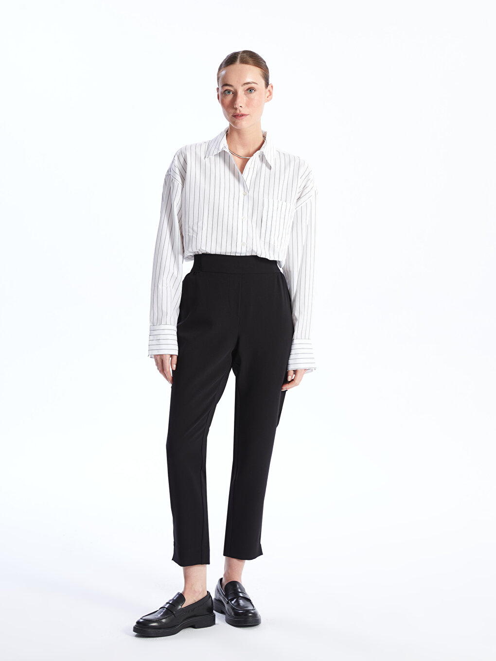 Poplin pull-on trousers - Black - Ladies | H&M IN