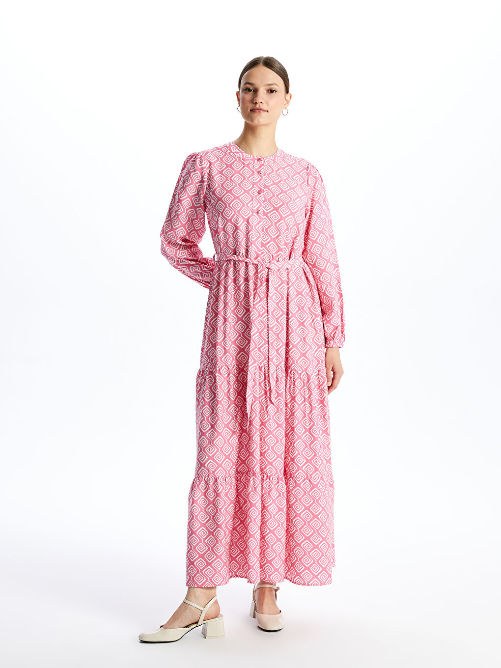 Crew Neck Patterned Long Sleeve Women's Dress -S41123Z8-LT4 Crew Neck Patterned Long Sleeve Women's Dress -S41123Z8-LT4