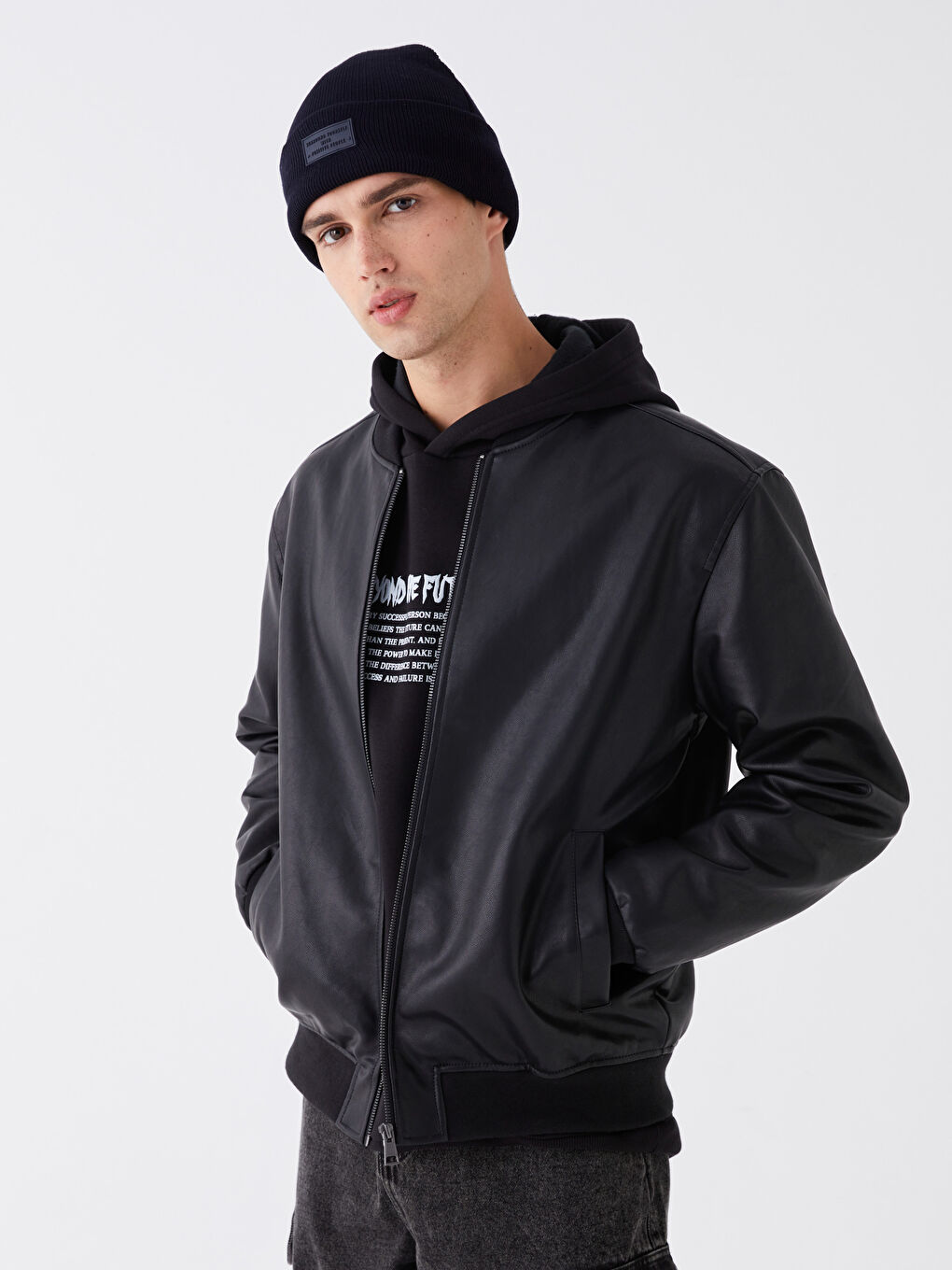 Lcw casual leather jacket clearance
