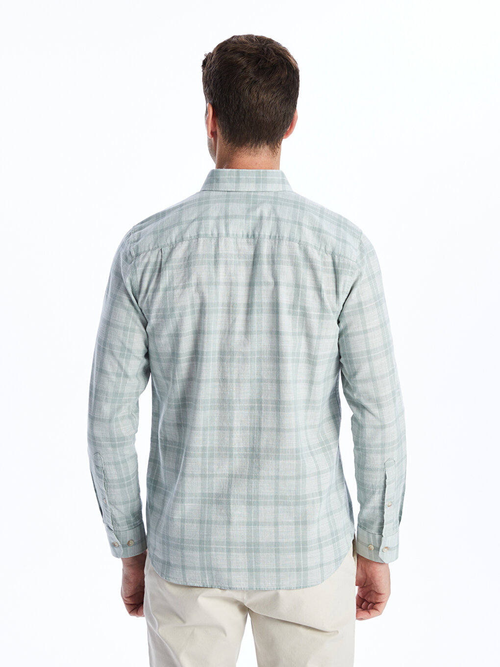 Regular Fit Long Sleeve Plaid Poplin Men's Shirt -S41363Z8-LME ...