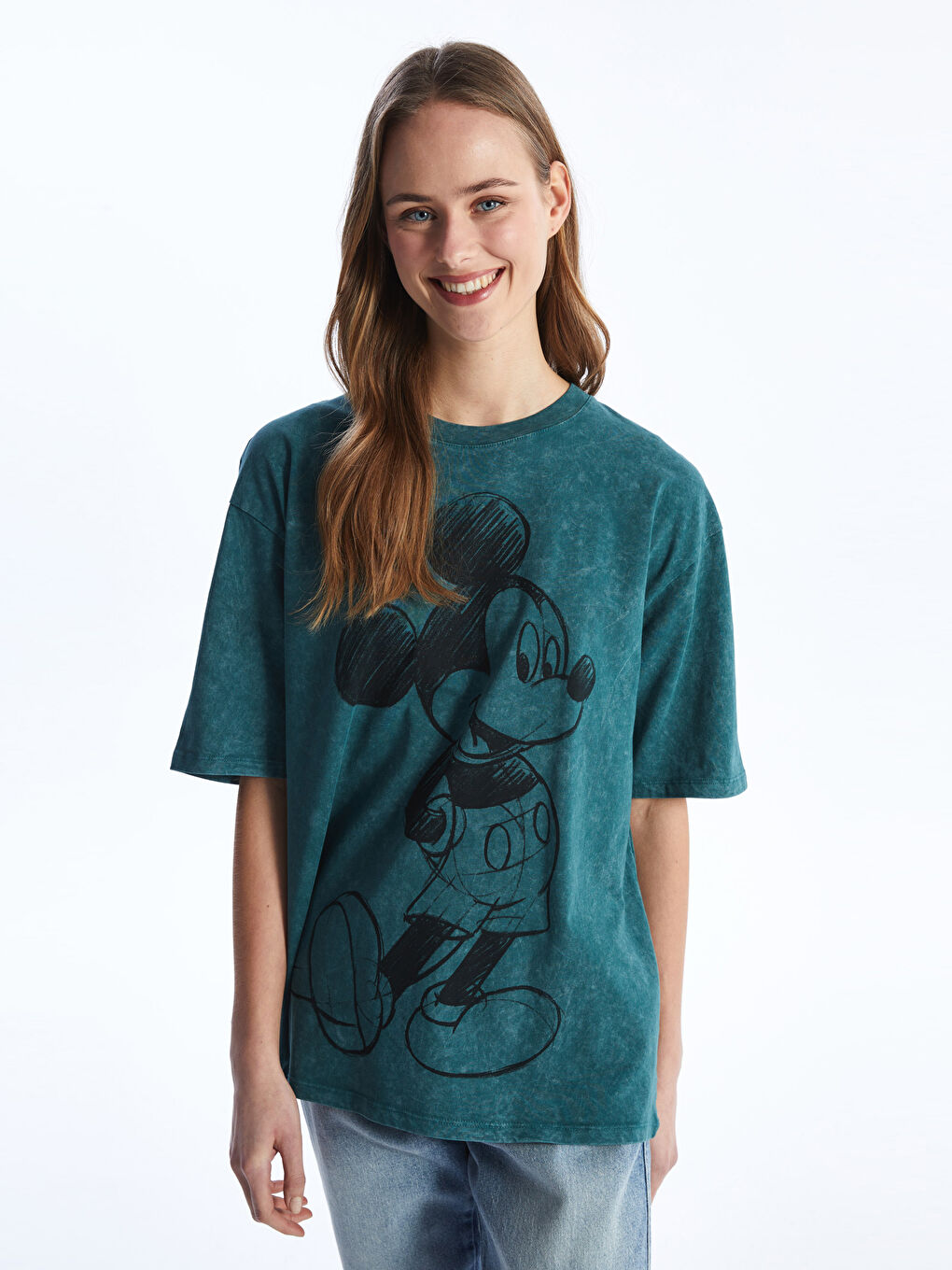 LC WAIKIKI Crew Neck Mickey Mouse Printed Short Sleeve Oversize