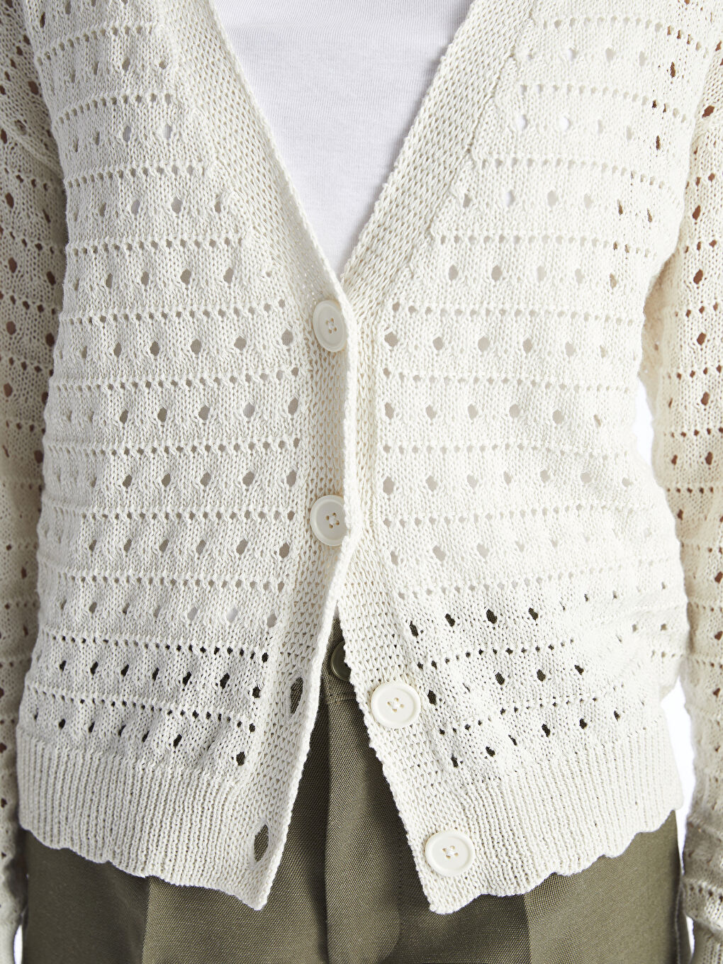 LC WAIKIKI V-Neck Hole-Knitted Long Sleeve Women's Knitwear