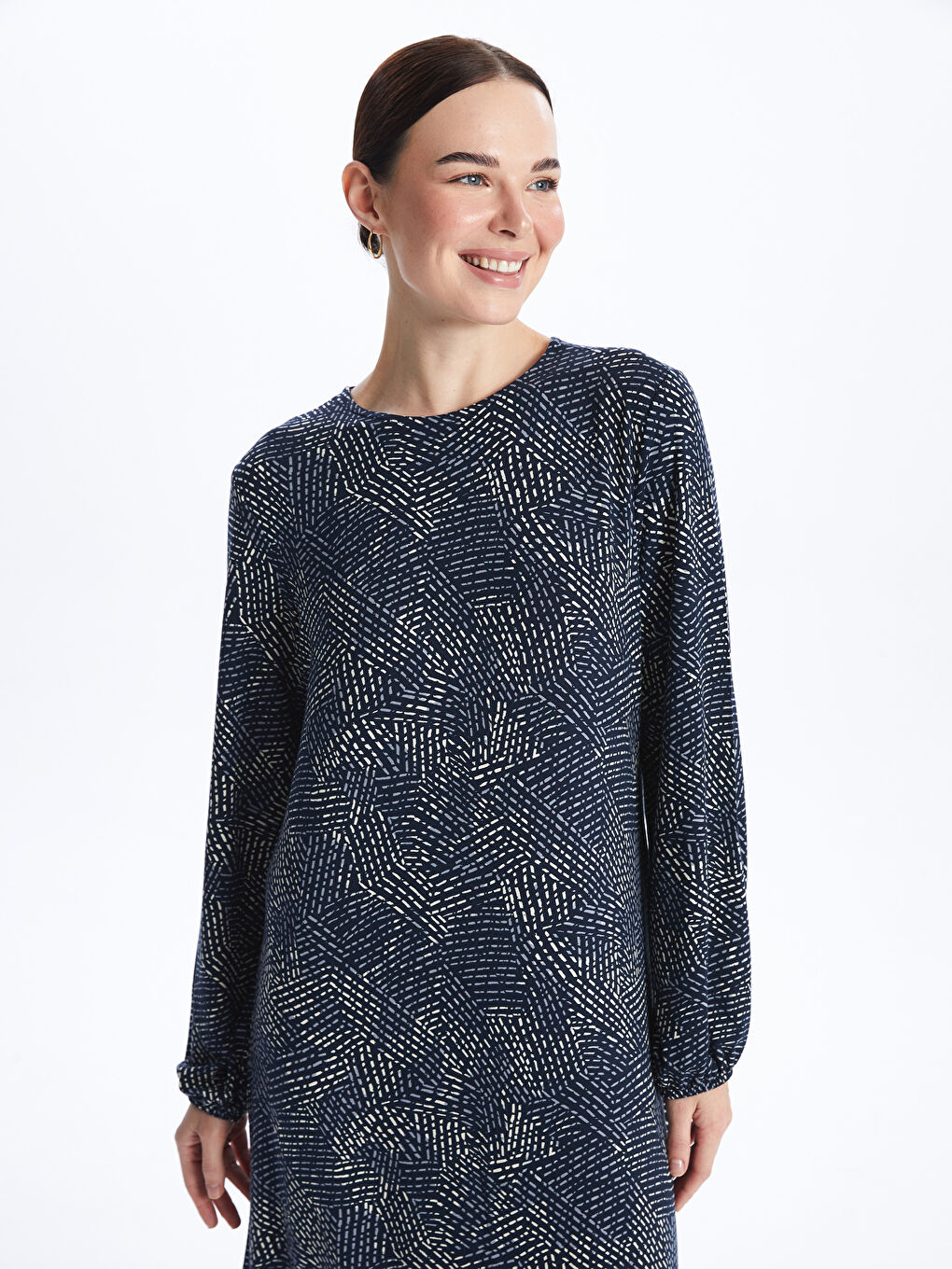 Crew Neck Patterned Long Sleeve A Cut Women s Dress S46173Z8 LSJ S46173Z8 LSJ LC Waikiki