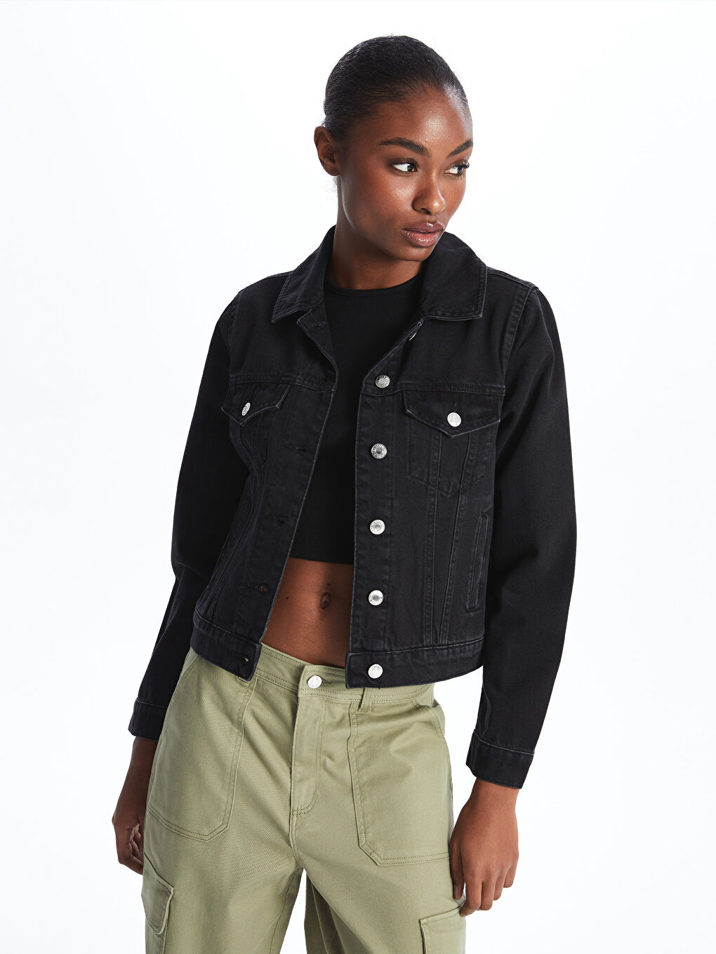 Womens denim jacket with leather sleeves store