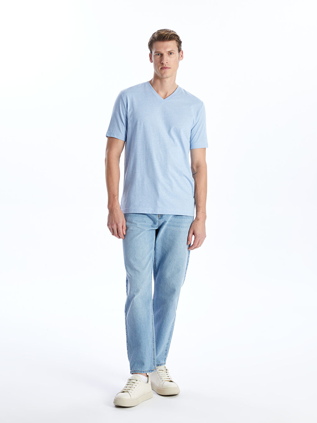 V Neck Short Sleeve Combed Cotton Men's T-shirt -S46249Z8
