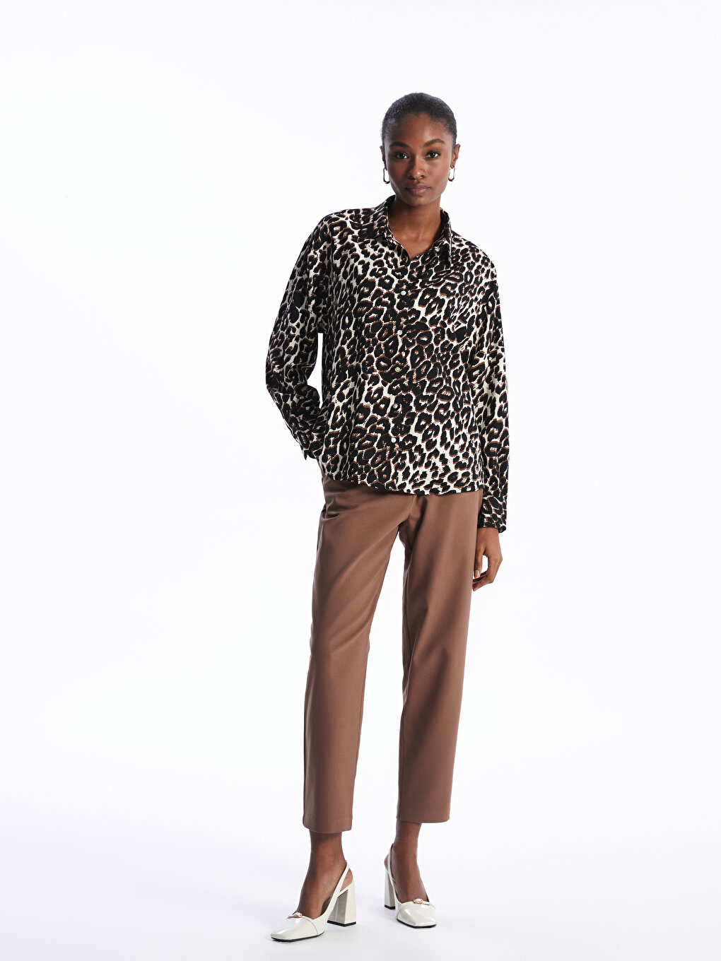 Patterned Long Sleeve Oversize Satin Women's Shirt -S46877Z8-LQY 