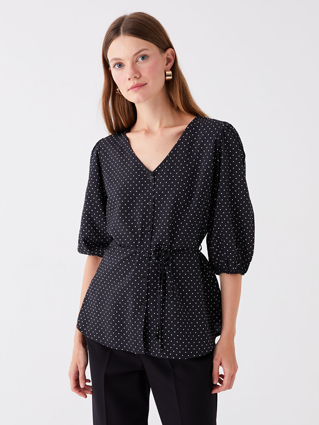 V neck polka dot top best sale