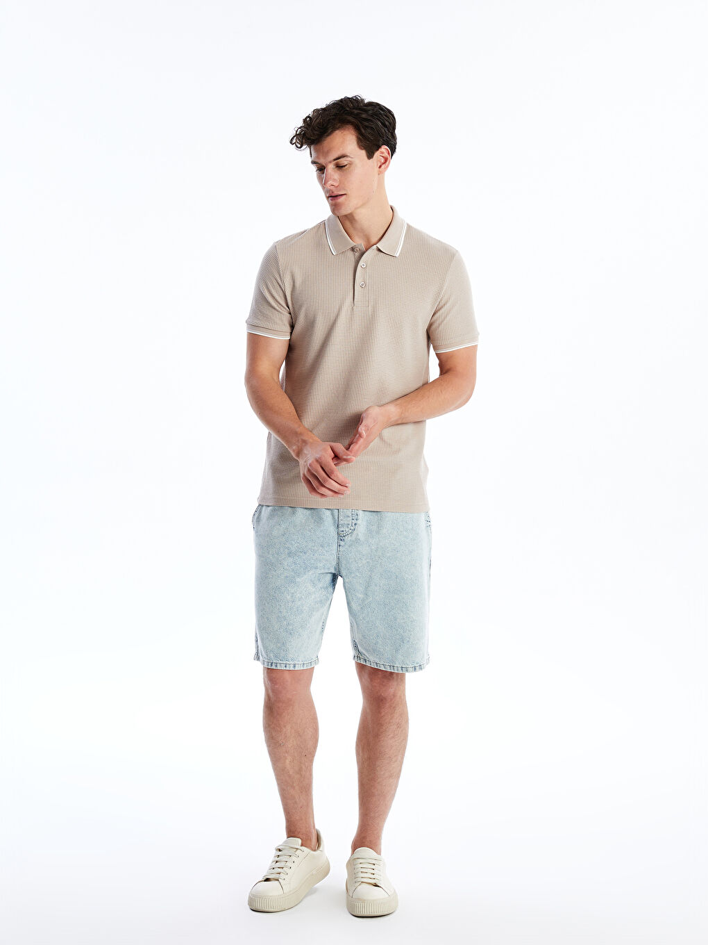 Polo Neck Short Sleeve Pique Men's Textured T-Shirt