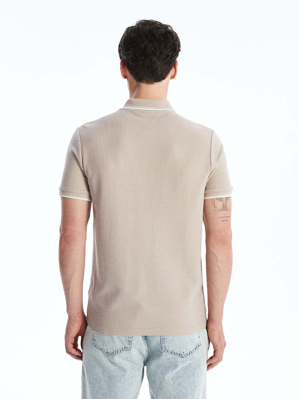 Polo Neck Short Sleeve Pique Men's Textured T-Shirt