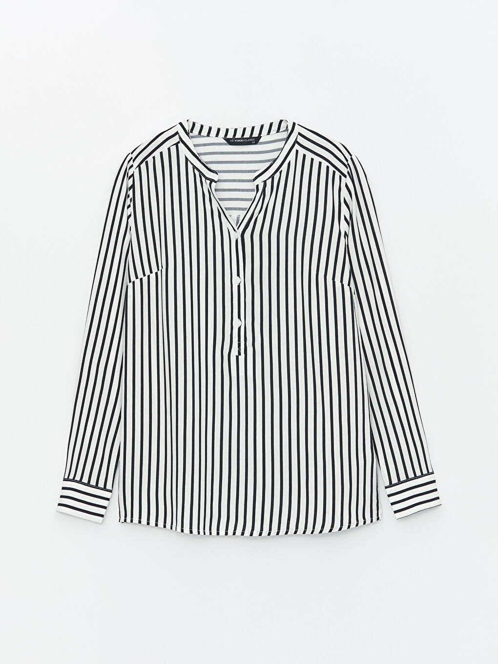 Women's Henley Neckline Striped Long Sleeve Blouse -S48010Z8
