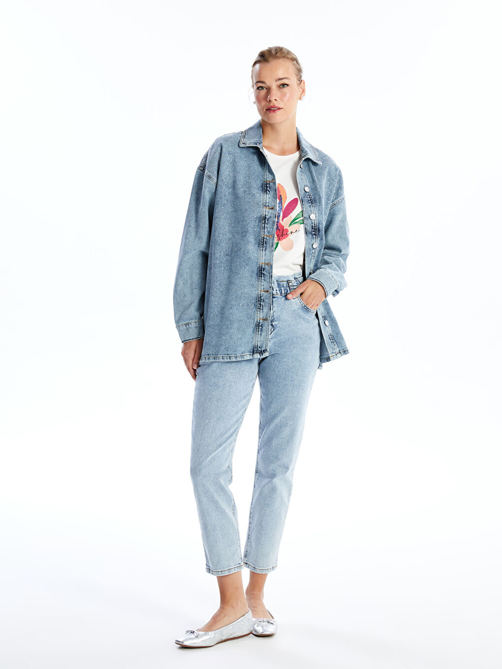 Slim Mom Women's Jean Trousers with Elastic Waist -S48114Z8