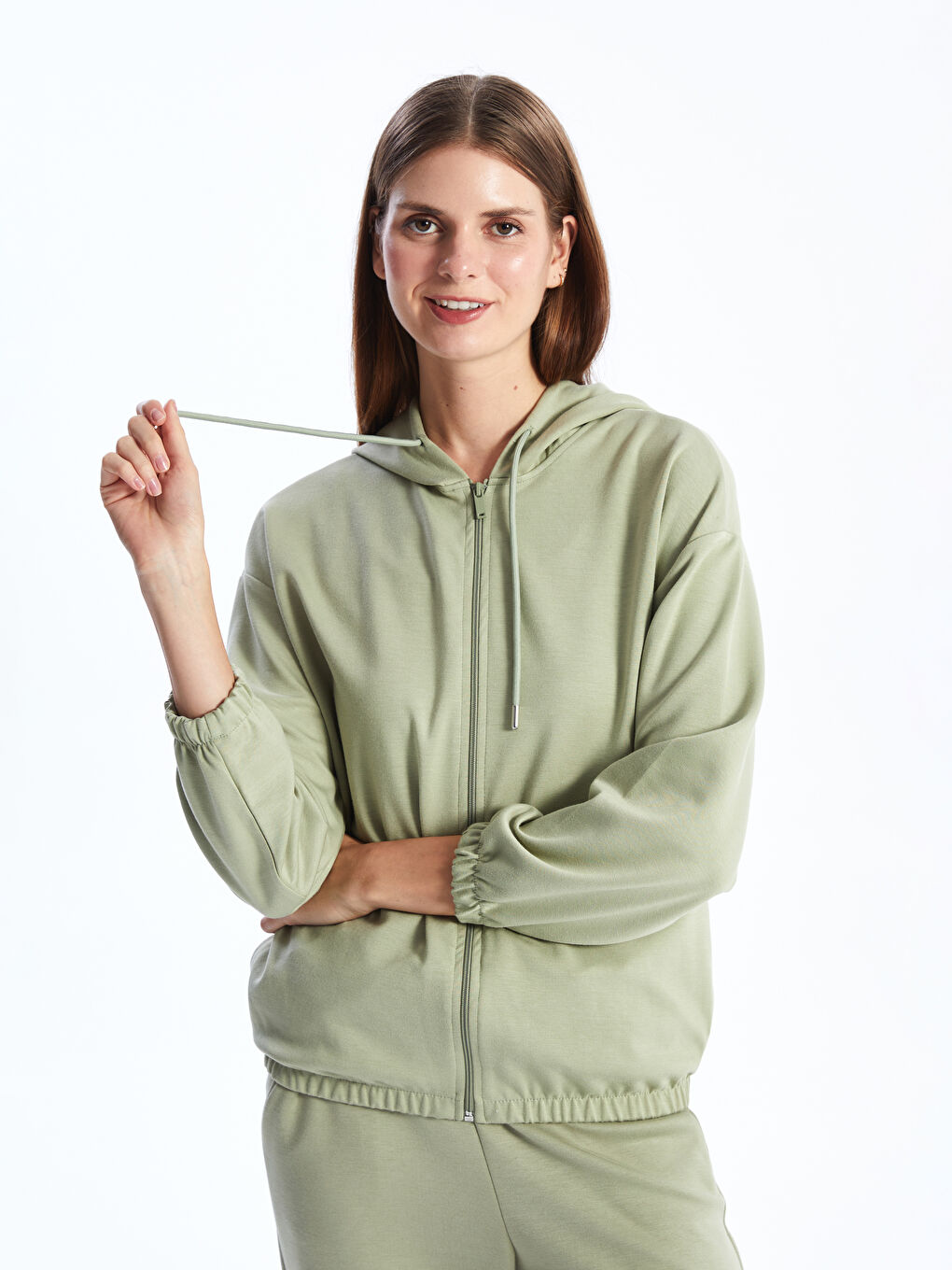 Hooded Oversized Women s Zip Up Sweatshirt S48240Z8 GHY S48240Z8 GHY LC Waikiki