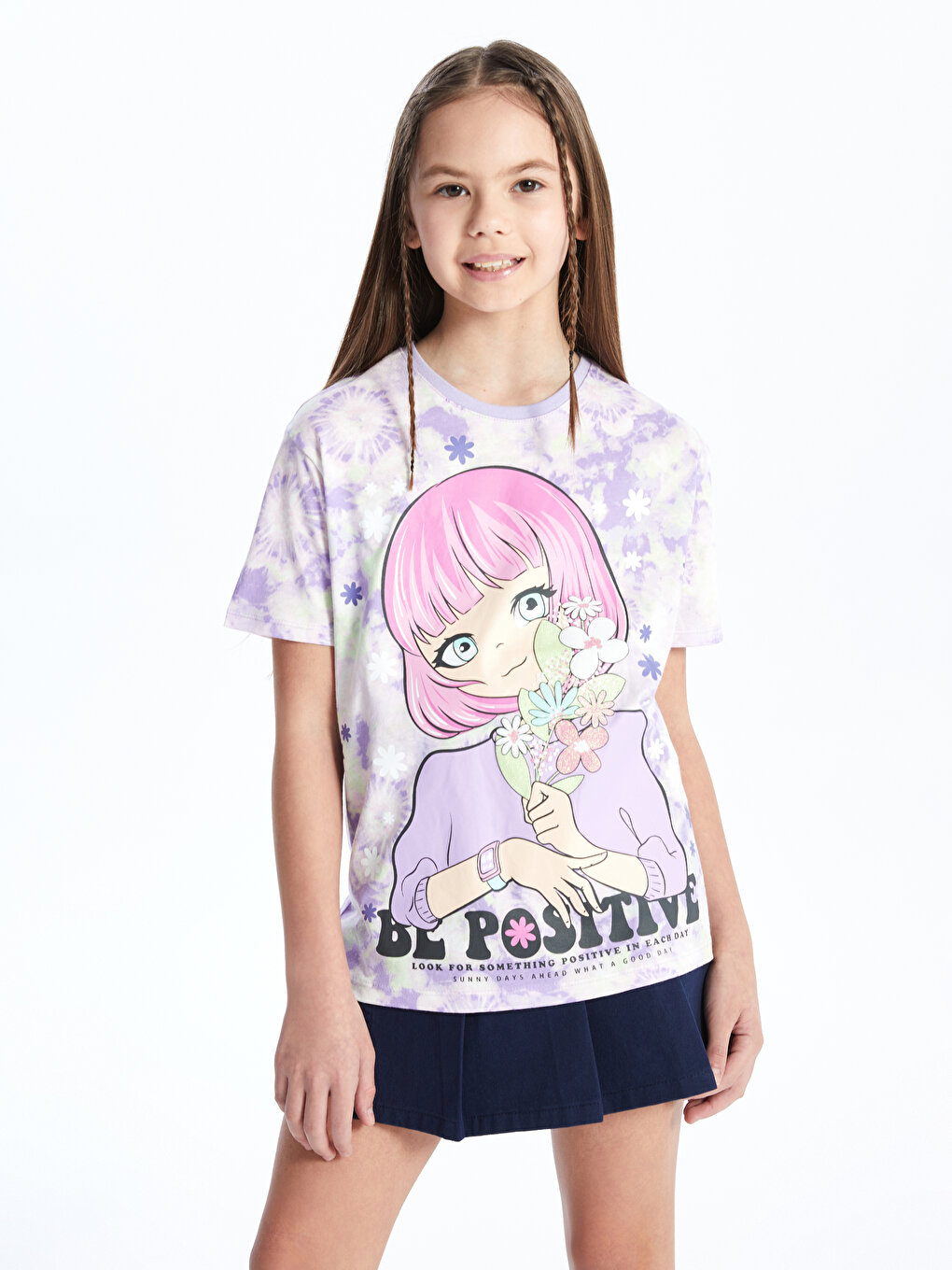 Crew Neck Anime Printed Short Sleeve Girls' T-Shirt -S48465Z4-LSC 
