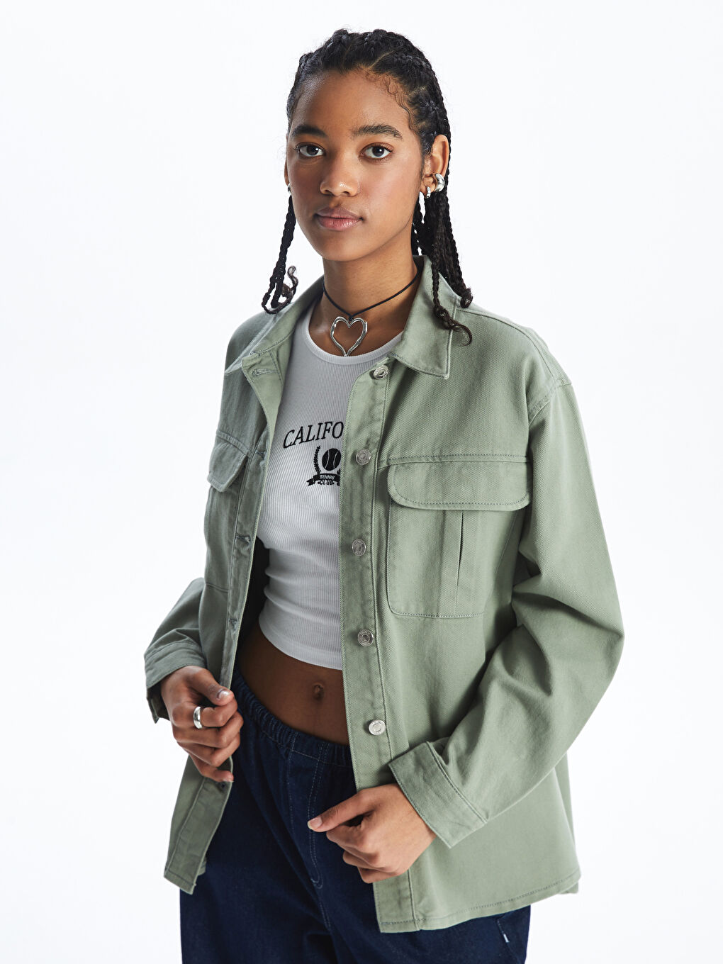 Plain Long Sleeve Women's Shirt Jacket -S48930Z8-PX1