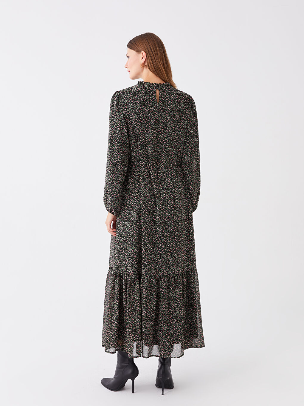 Crew Neck Flower Long Sleeve Women's Dress -S49308Z8-LQJ - S49308Z8-LQJ ...