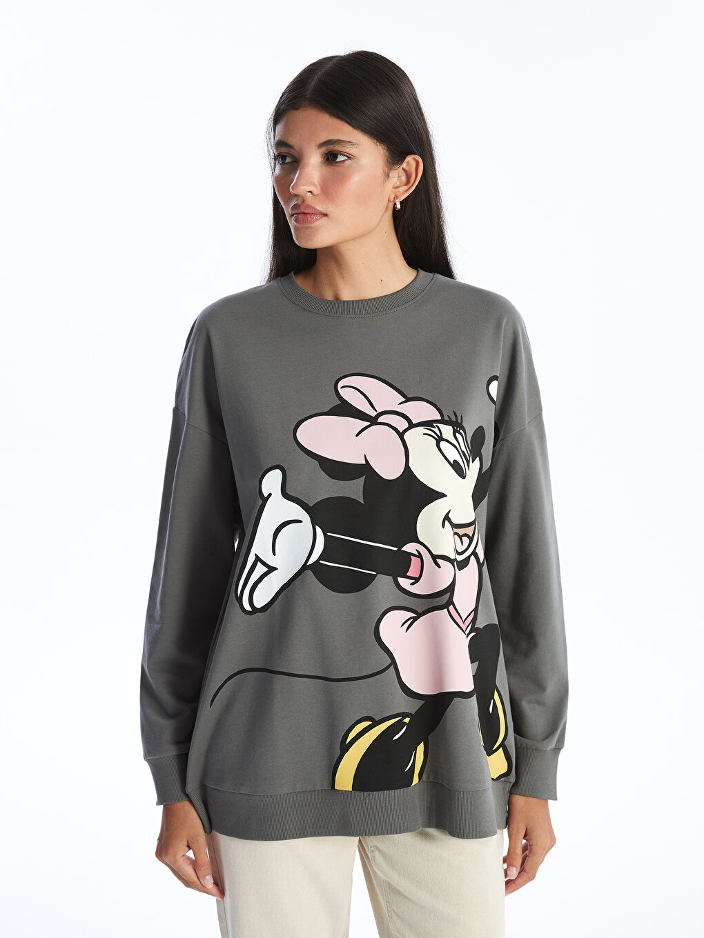 Crew Neck Minnie Mouse Printed Women s Sweatshirt S49387Z8 GYV S49387Z8 GYV LC Waikiki