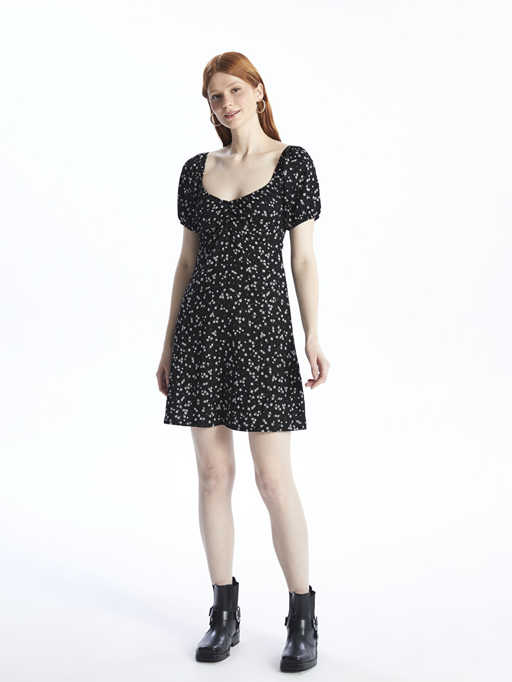 XSIDE Sweetheart Neck Floral Short Sleeve Women's Dress