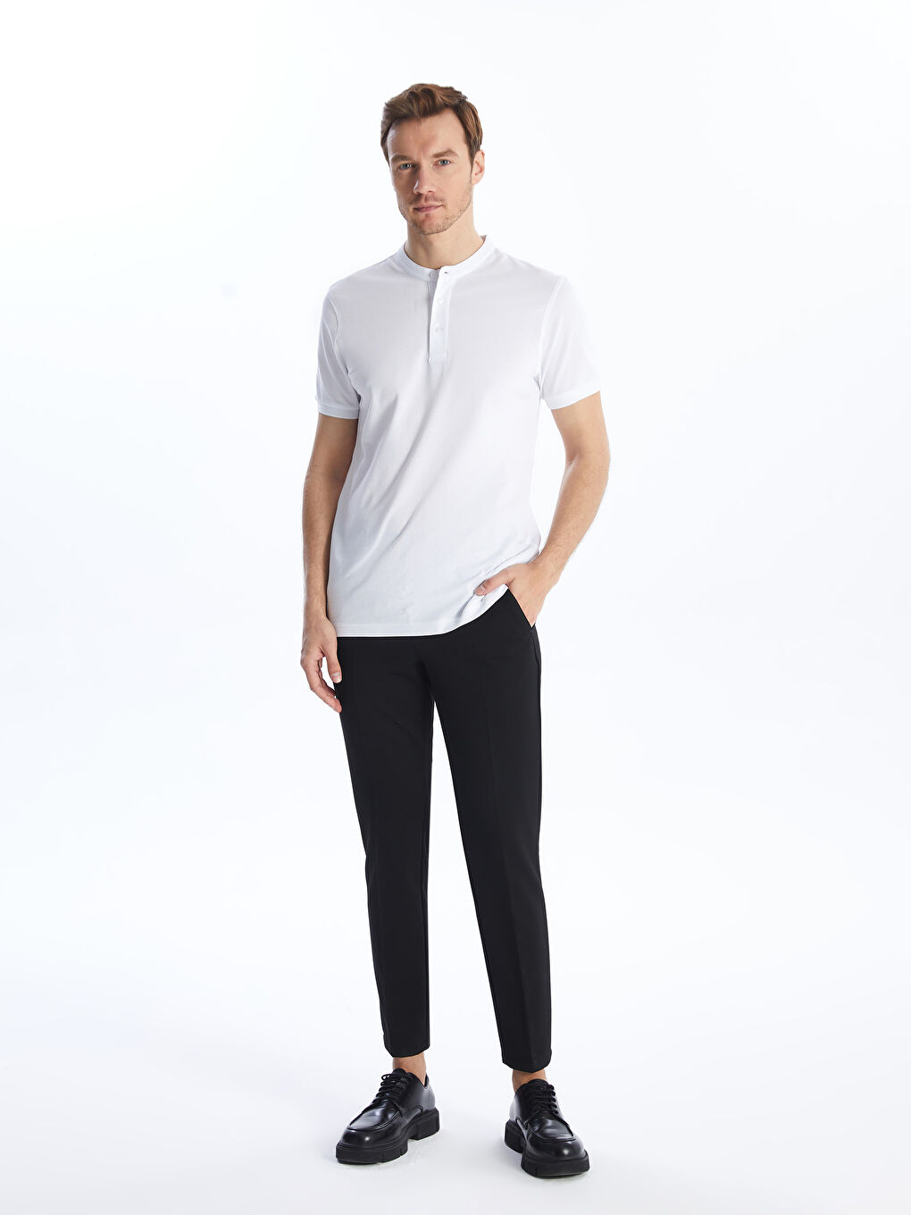 Grandad Collar Short Sleeve Piqué Men's T-Shirt -S4AG76Z8 Grandad Collar Short Sleeve Piqué Men's T-Shirt -S4AG76Z8