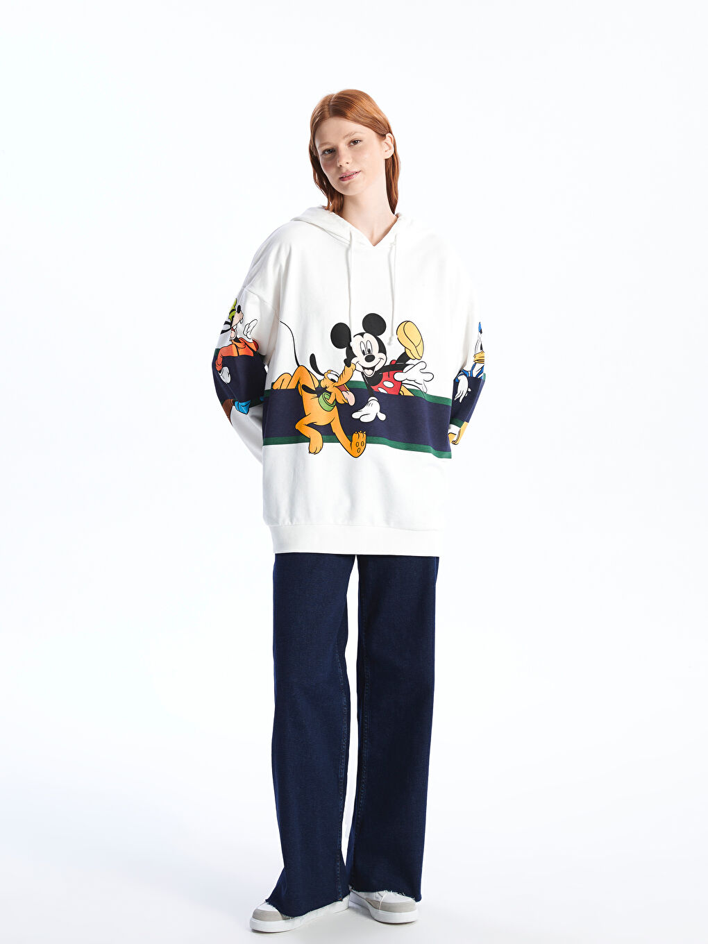 Mickey Mouse and Friends Printed Long Sleeve Oversize Women's Hoodie  -S4AI81Z8-R9J - S4AI81Z8-R9J - LC Waikiki