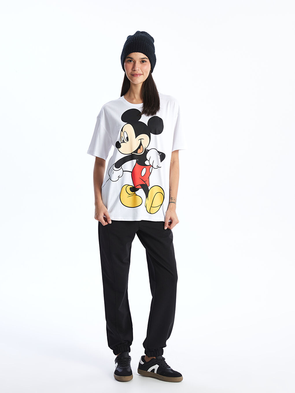 Crew Neck Mickey Mouse Printed Short Sleeve Women's T-shirt