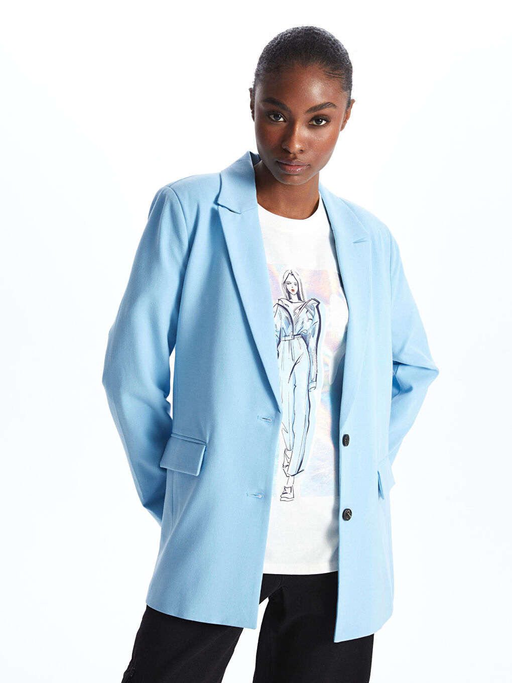 Plain Long Sleeve Women's Blazer Jacket -S4AQ84Z8-JUL