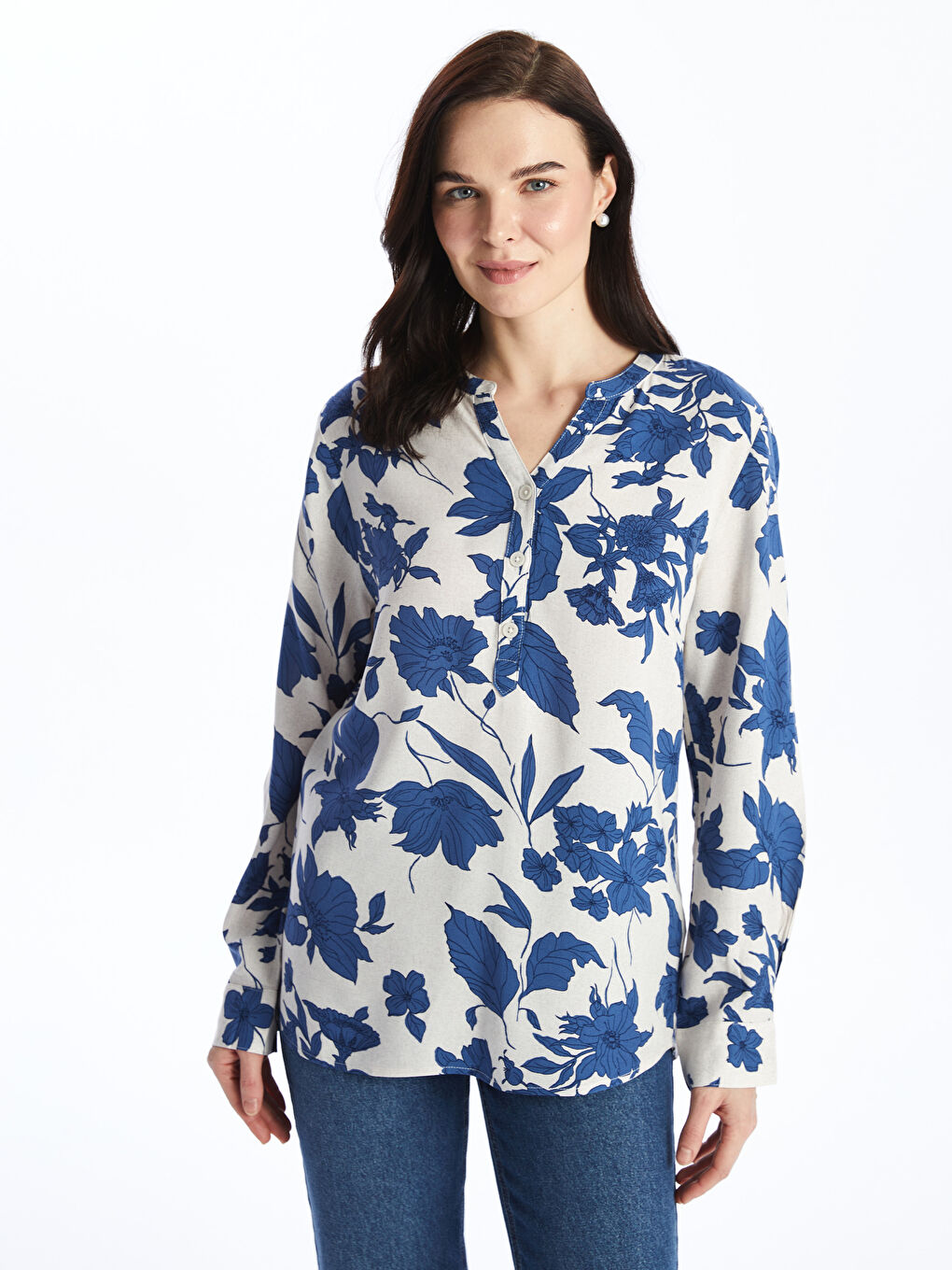 LC WAIKIKI Notch Neck Floral Long Sleeve Women's Blouse