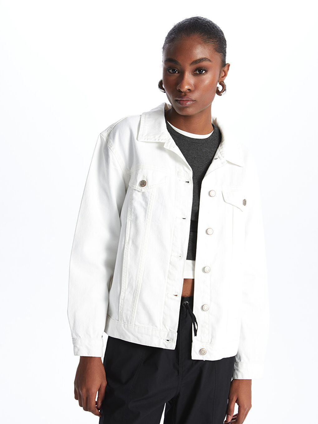 LC WAIKIKI Plain Long Sleeve Women's Denim Jacket -S4CH46Z8-844