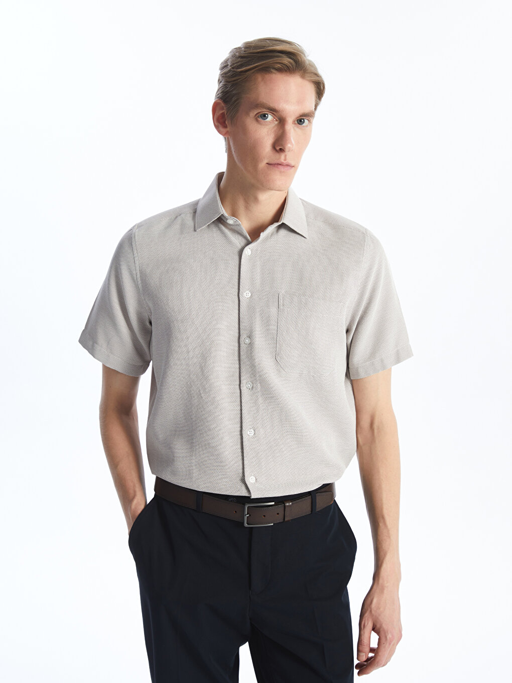 Regular Fit Men's Short Sleeve Dobby Shirt -S4CK22Z8-G8H - S4CK22Z8-G8H ...