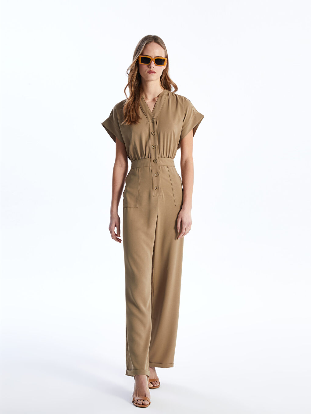 Loose Collar Plain Short Sleeve Women s Jumpsuit S4CT97Z8 GUT S4CT97Z8 GUT LC Waikiki