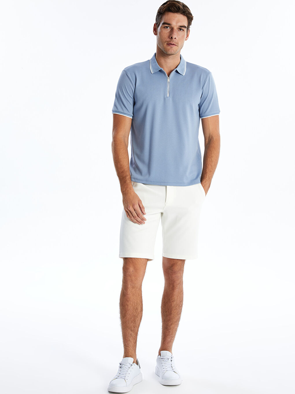 Polo Neck Short Sleeve Men's Textured T-Shirt -S4DL40Z8-V67