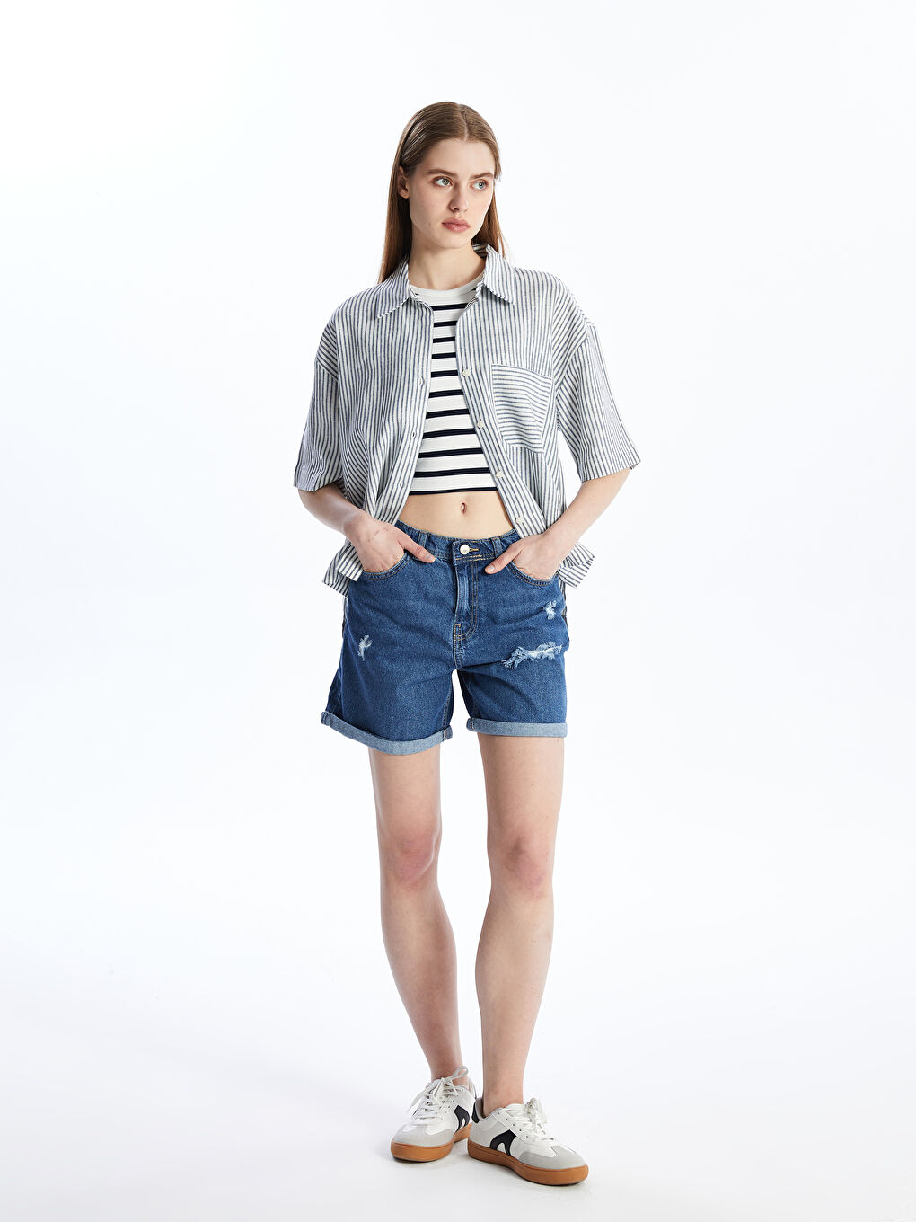 LC WAIKIKI Boyfriend Fit Ripped Detail Women's Denim Shorts -S4DL54Z8-507  S4DL54Z8-507 LC Waikiki