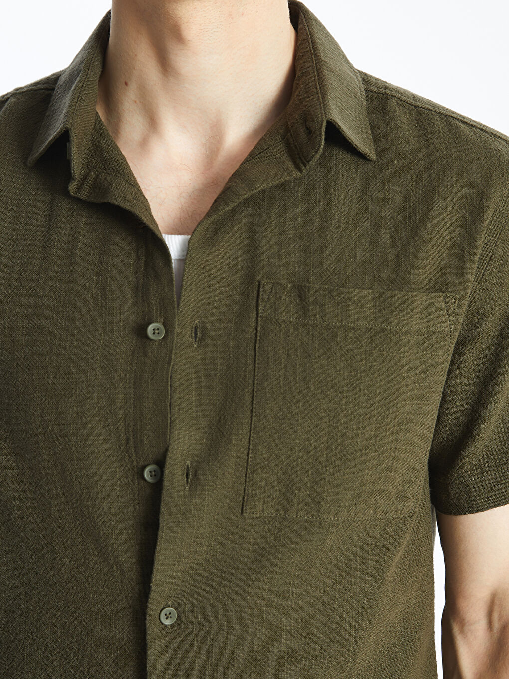 Regular Fit Short Sleeve Linen Blended Men's Shirt -S4DV70Z8