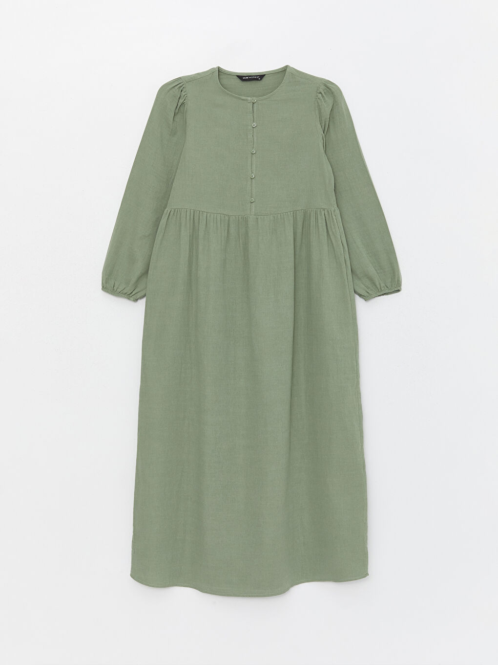 LC WAIKIKI Сукня Жіноча Муслінова Однотонна з Довгими Рукавами та Круглим Вирізом Горловини -S4EY07Z8-V9V