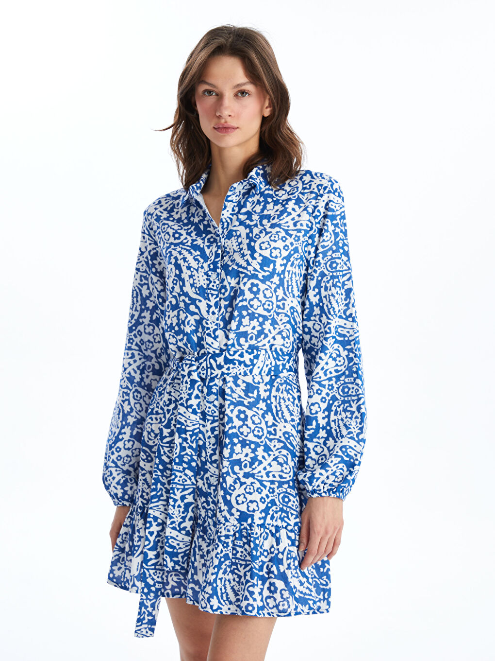 Patterned Long Sleeve Women's Shirt Dress -S4FQ79Z8-VE4