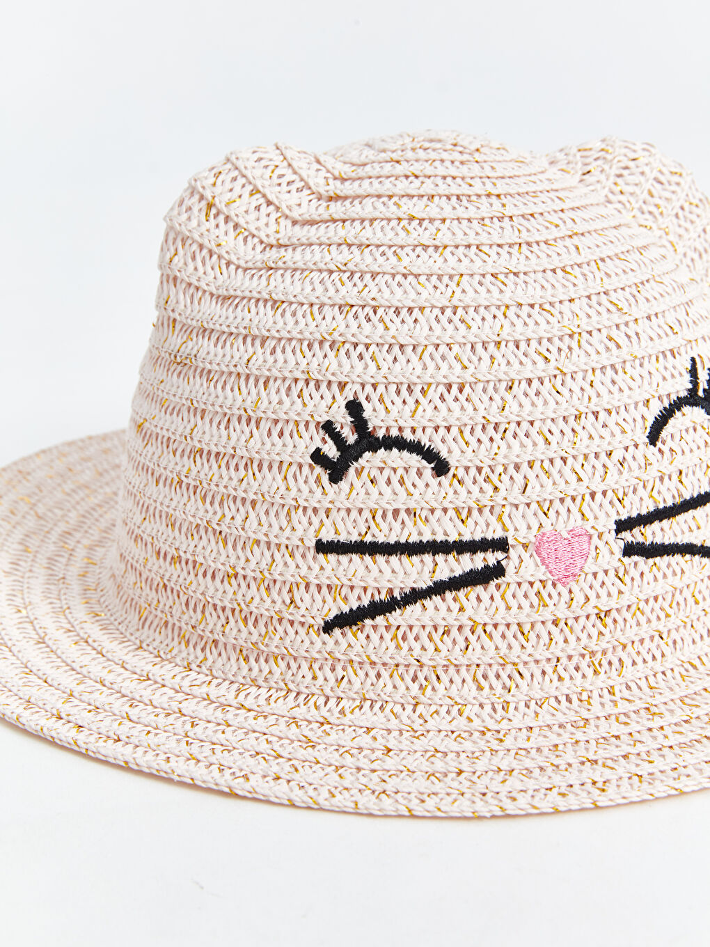 Girl's Straw Fedora Hat with Cat Figure -S4G075Z4-FEJ