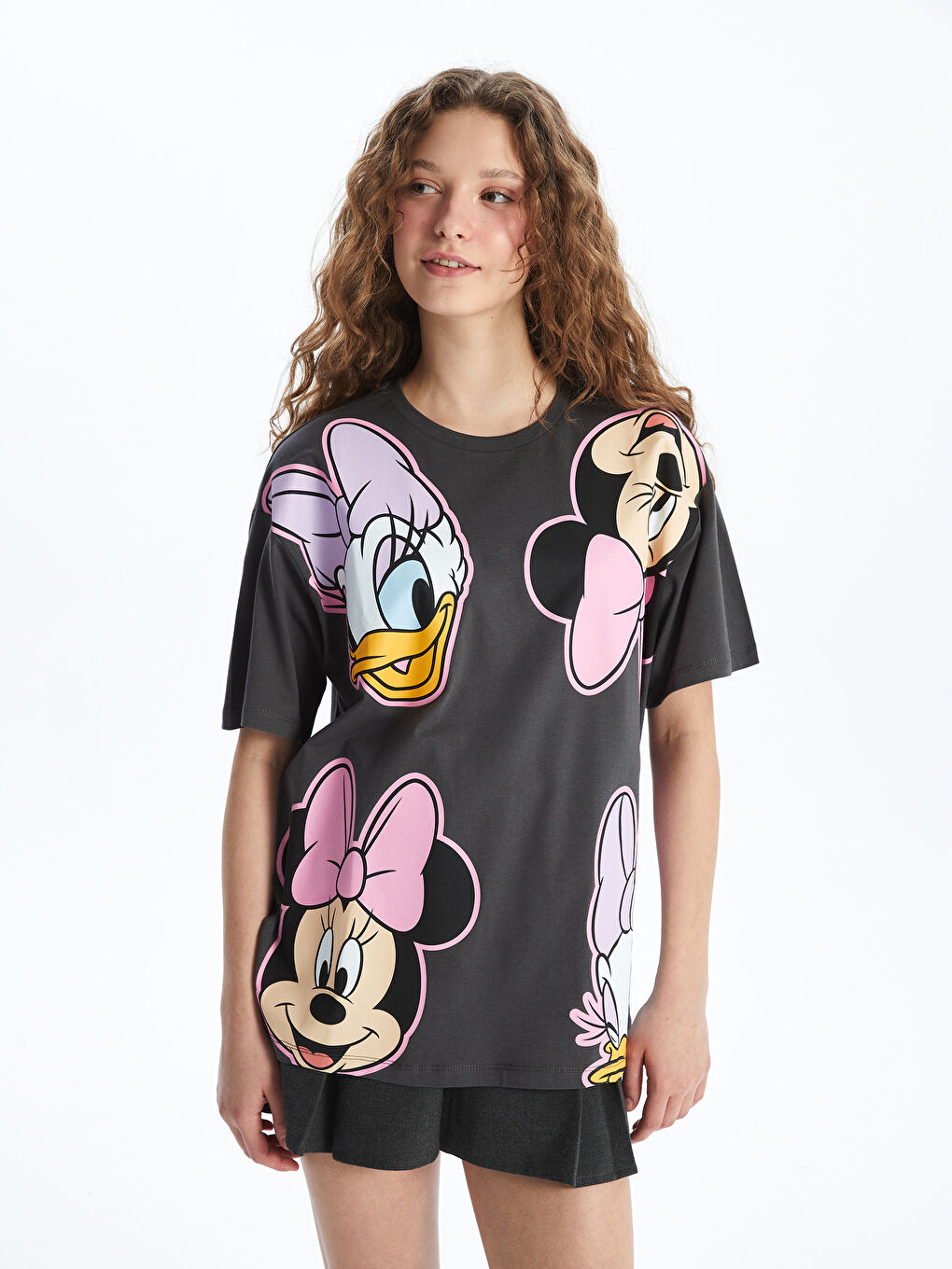Crew Neck Mickey and Friends Printed Short Sleeve Women's T-Shirt 