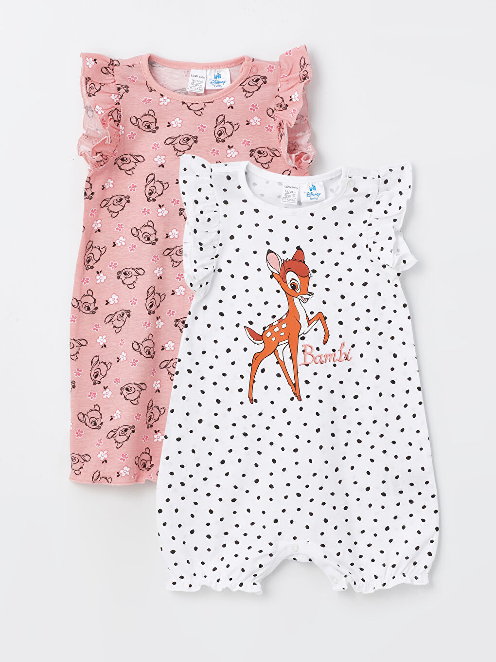 Crew Neck Short Sleeve Bambi Printed Baby Girl Jumpsuit Pack of 2 S4G330Z1 LT4 S4G330Z1 LT4 LC Waikiki
