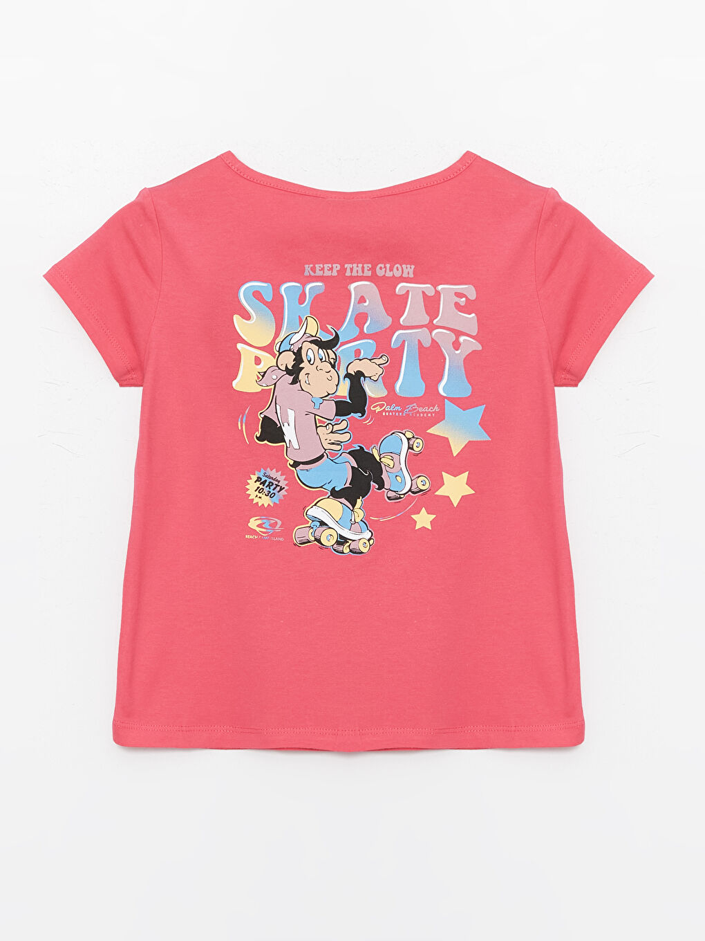 Crew Neck Nostalgic Monkey Printed Short Sleeve Girls T Crew Neck Nostalgic Monkey Printed Short Sleeve Girls T