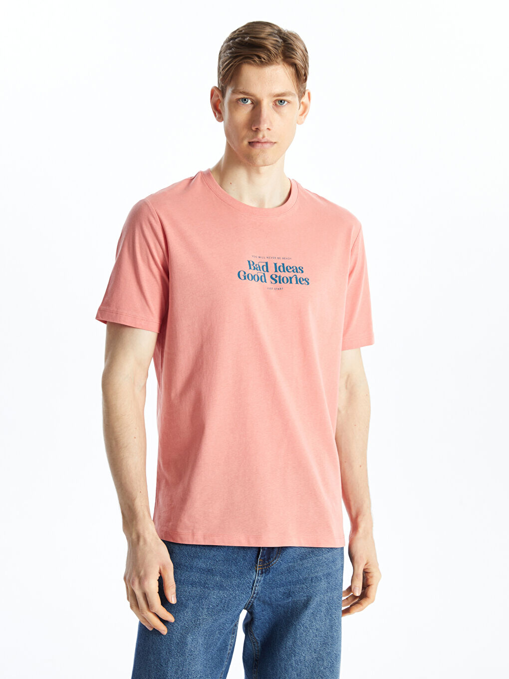 Crew Neck Short Sleeve Printed Combed Cotton Men's T-shirt